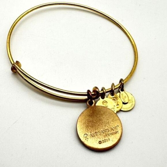 Alex and Ani gold tone Lotus flower initial bracelet Bangle‎ adjustable - Picture 3 of 3